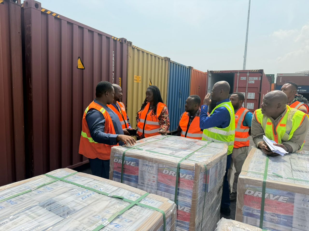 Shipping containers at Ghana's Tema Port where authorities seized over 200 illegal mining machines