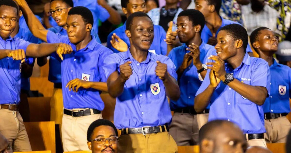 PRESEC-Legon students celebrating their quarter-final victory at Ghana's National Science and Maths Quiz competition