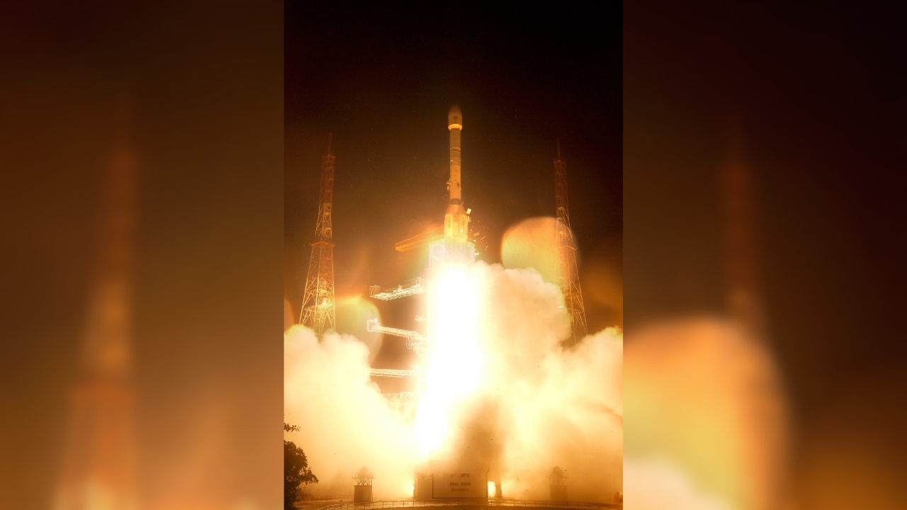 Indian GSLV-F17 rocket launches EOS-05 satellite into pre-dawn sky from Sriharikota launch pad