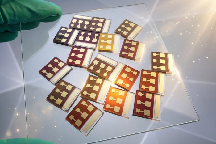 Close-up view of antimony chalcogenide solar cell showing thin film technology layers