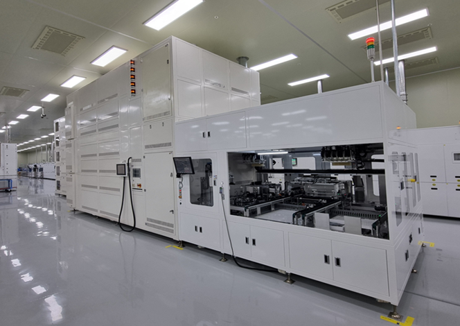 Scientist examining silicon wafer for solar panel production with computer screen showing AI analysis