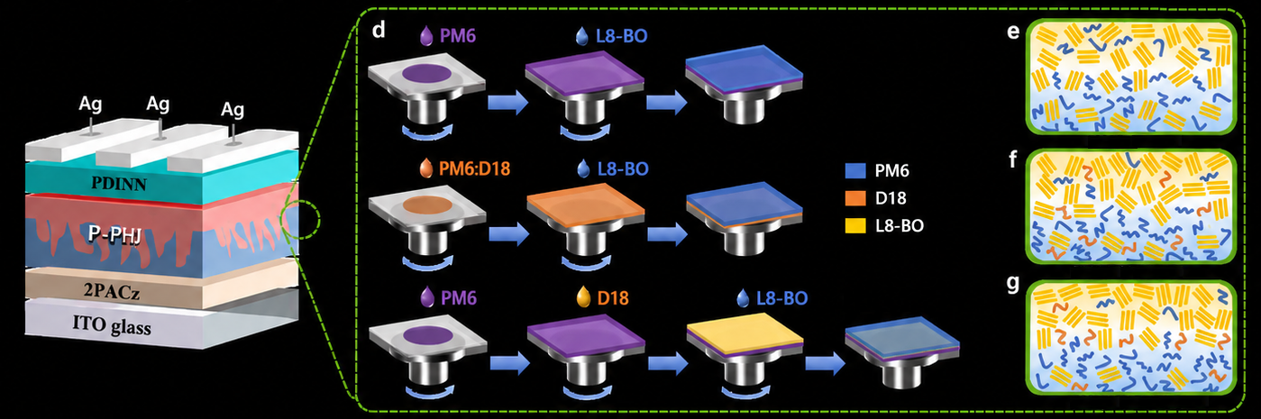 Close-up of thin film organic solar cell layers showing transparent crystalline polymer structure