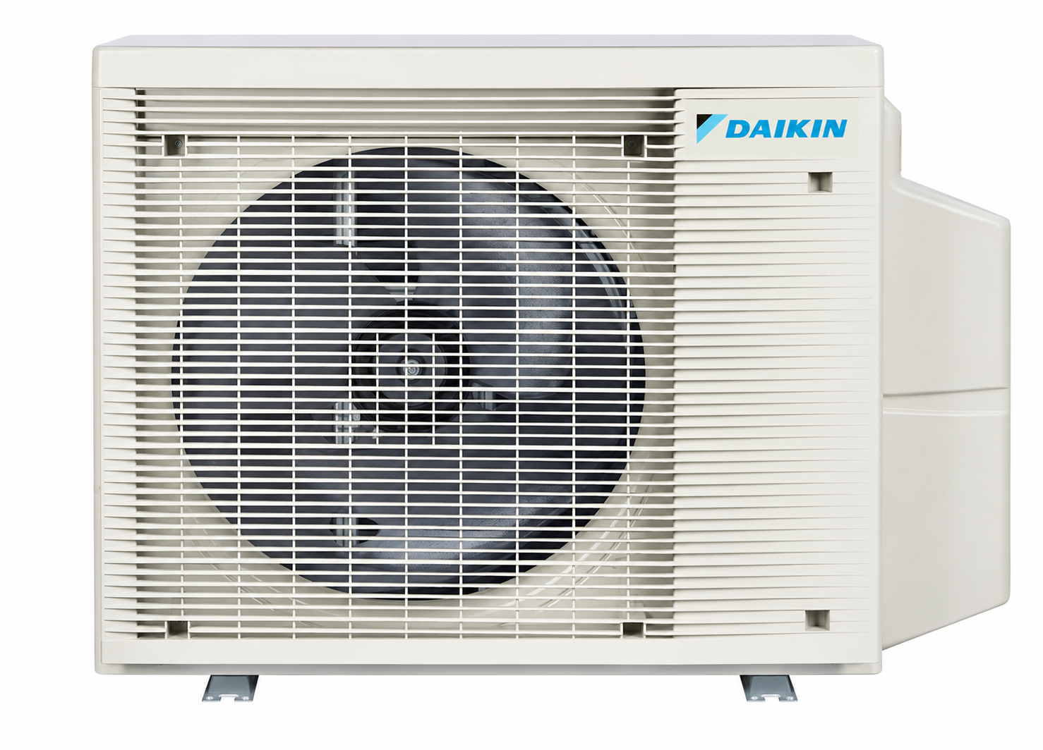 Modern heat pump outdoor unit installed on exterior wall of contemporary European home
