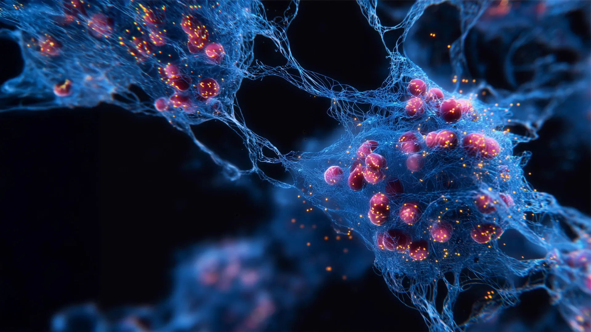 Microscopic illustration showing cellular senescence with mixed populations of zombie cells in human tissue