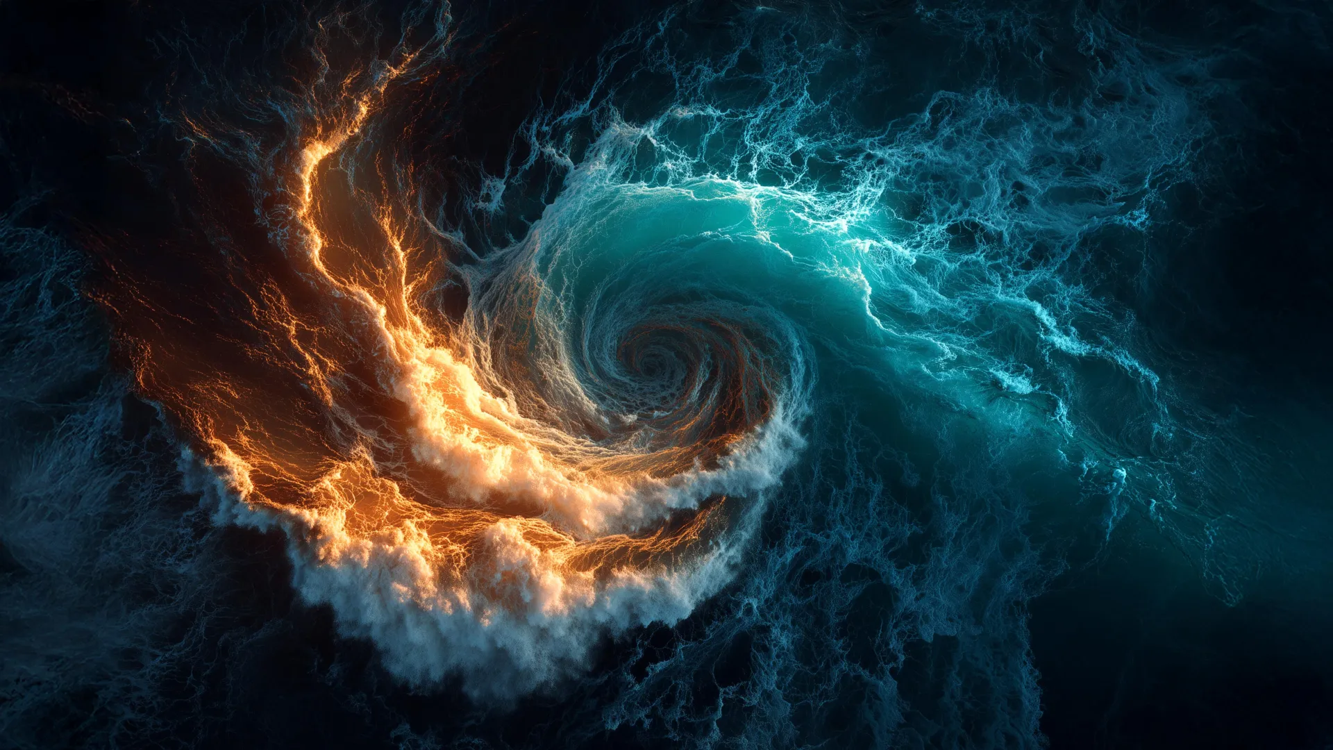 Laboratory experiment showing turbulent water flow with tracer particles revealing swirling energy patterns