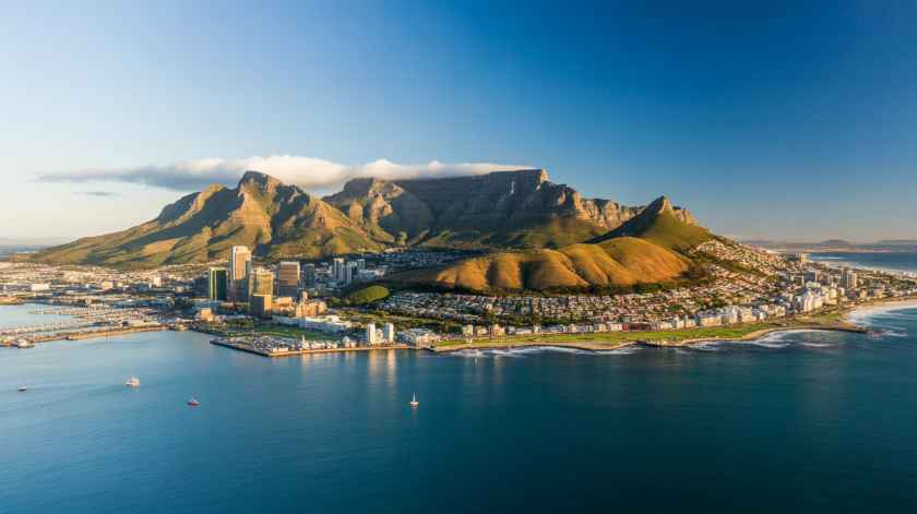 Tourists exploring vibrant Cape Town waterfront with Table Mountain in background