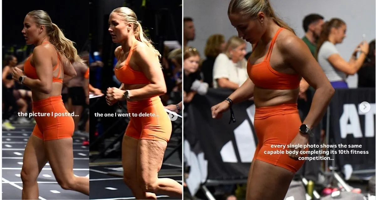 Fitness instructor Riva Siggins running during athletic competition showing natural body in motion