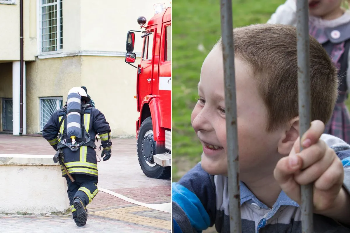 New York firefighters working to free young boy stuck between iron playground bars
