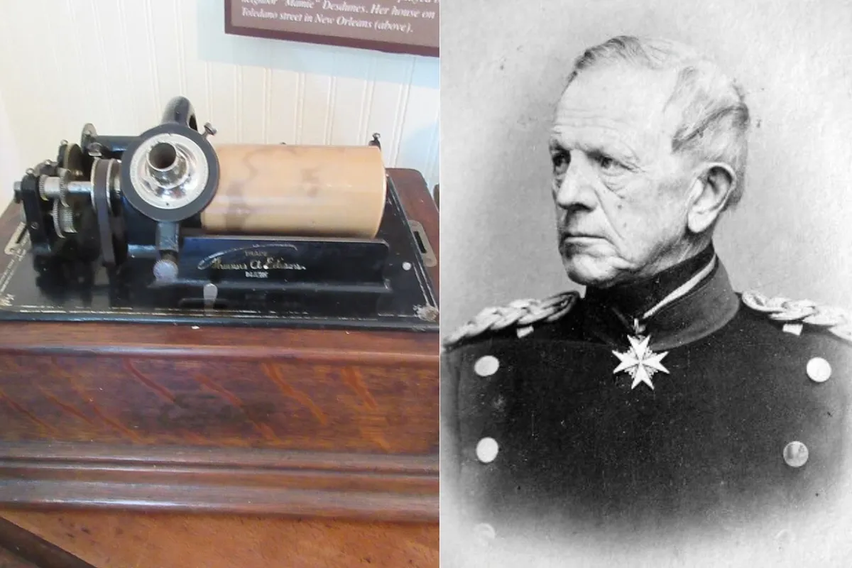 Historical wax cylinder phonograph from Thomas Edison's 1889 European recording expedition