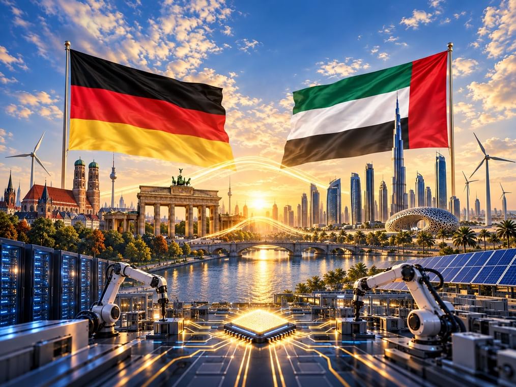 UAE and German flags side by side symbolizing major economic partnership and technology investment