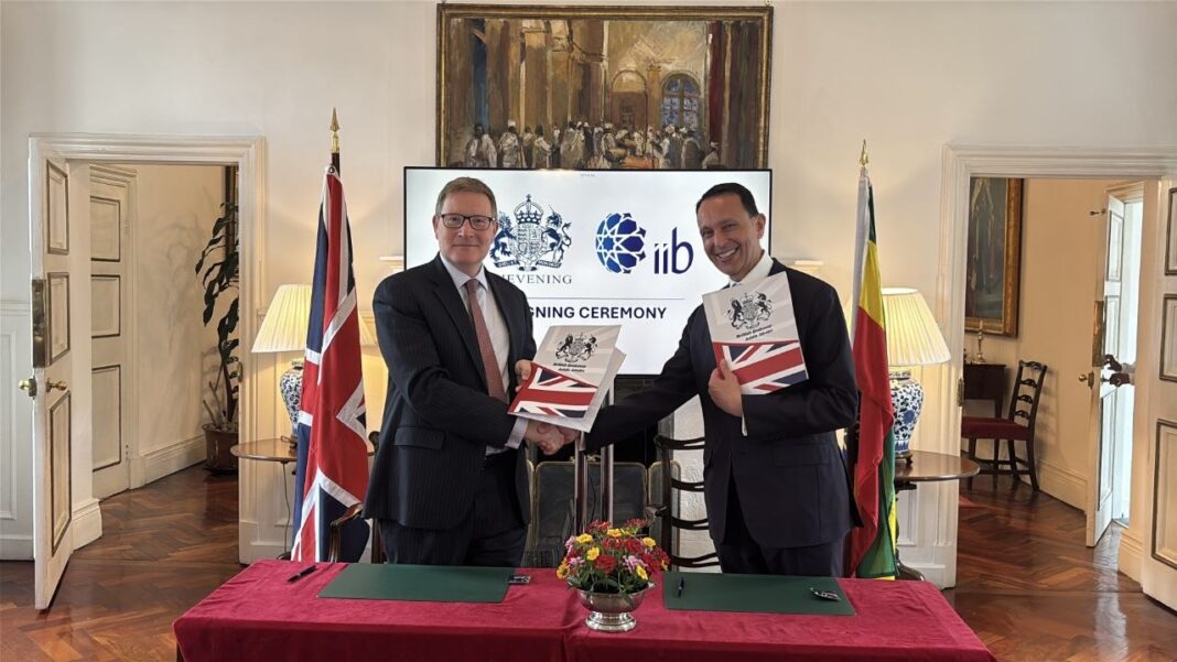 UK and Ethiopian officials shake hands at scholarship signing ceremony in Addis Ababa