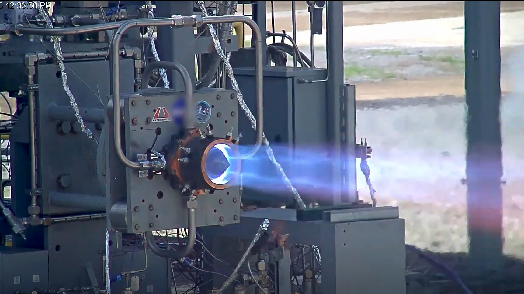 Astrobotic's Chakram rotating detonation rocket engine during hot fire test at NASA facility