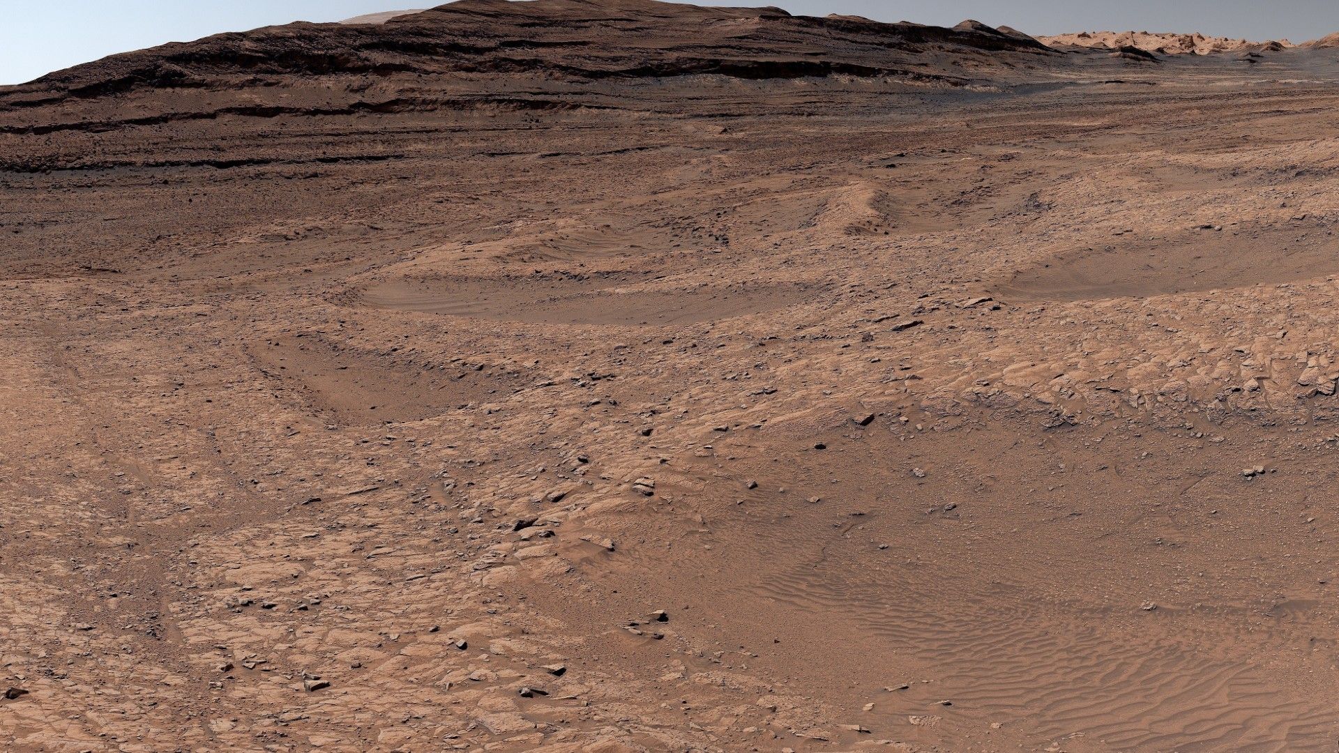 NASA Curiosity rover's panoramic view of web-like boxwork ridges on Mars' Mount Sharp
