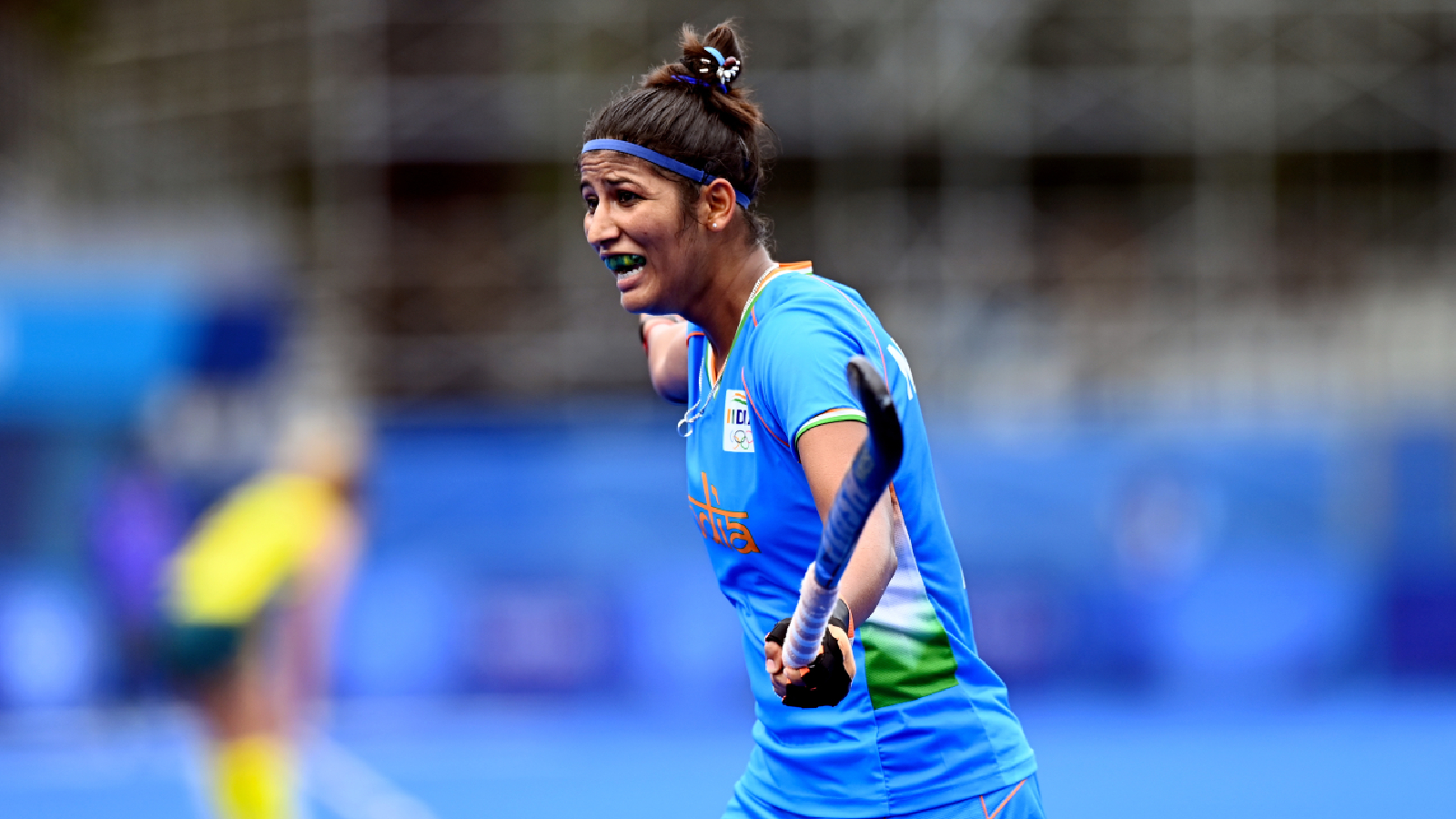 ** Field hockey player Navneet Kaur in blue India uniform during Women's World Cup match