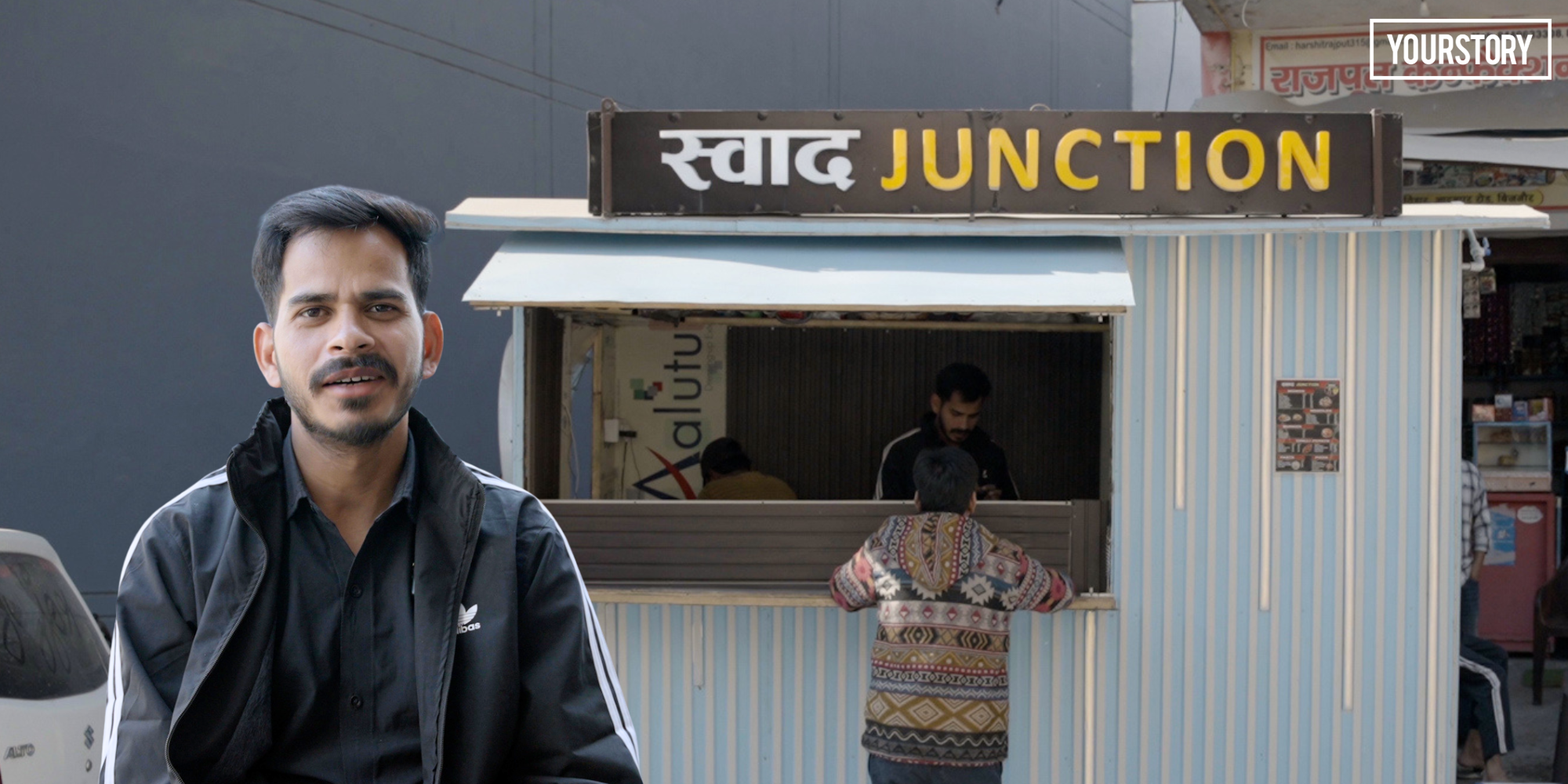 Young entrepreneur Archit Rajput stands beside his compact food cart in Bijnor