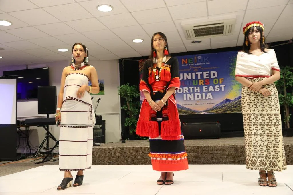 Attendees celebrating with traditional Northeast Indian music and cultural displays at London festival