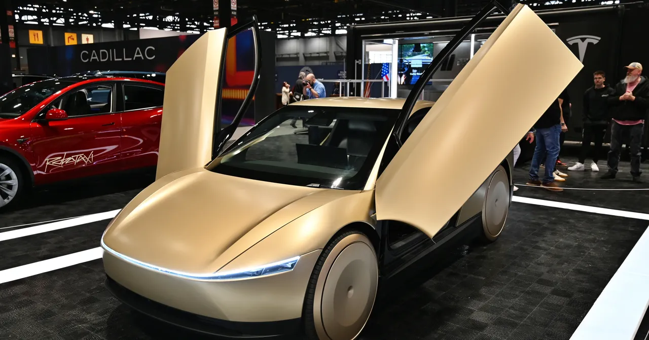 Modern autonomous vehicle with ramp extended for wheelchair accessibility on city street