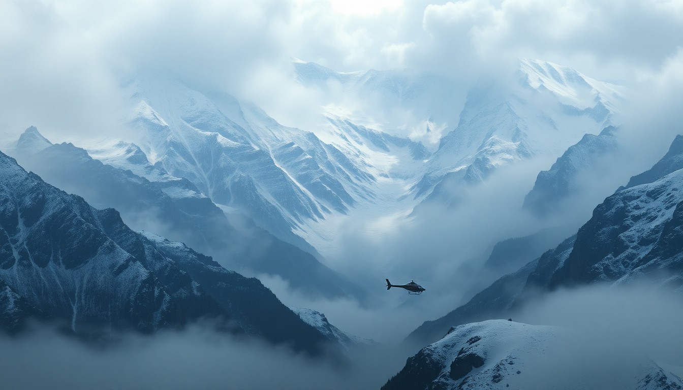 Helicopter rescue operation in snowy Washington mountain backcountry with steep terrain