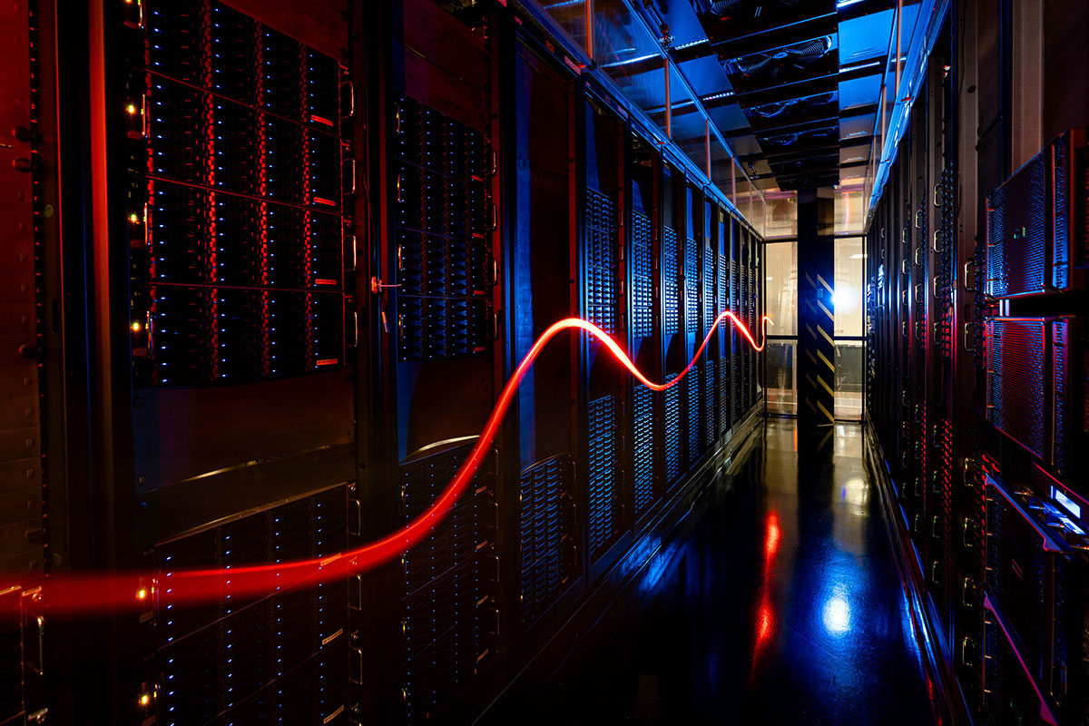 Rows of hard disk drives in Fermilab's computing center storing petabytes of scientific data