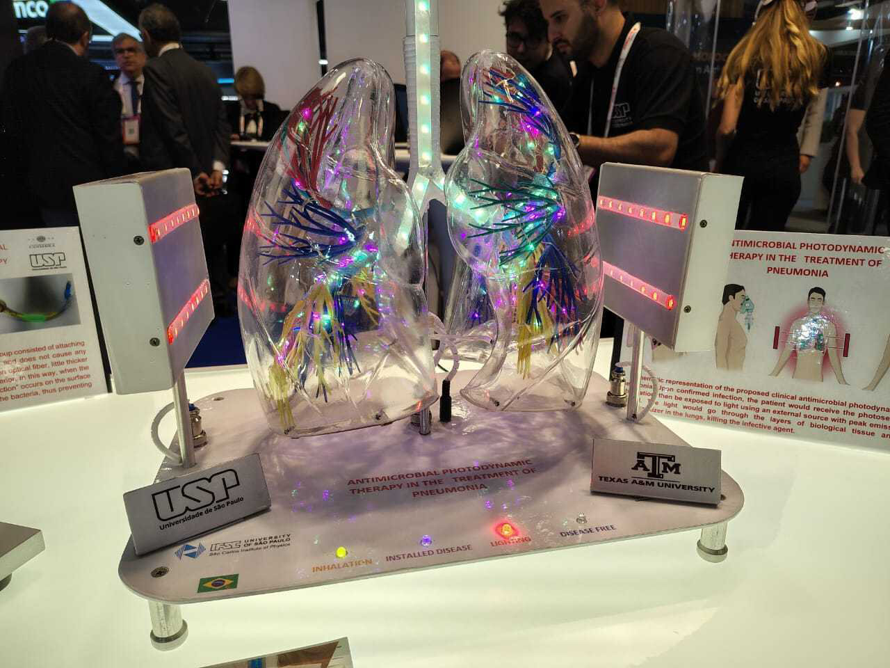 Medical model demonstrating light-based pneumonia treatment technology displayed at Paris VivaTech conference