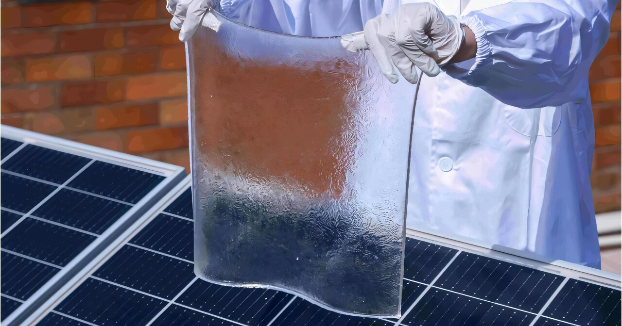 Solar panels with clear hydrogel coating being applied to photovoltaic surface on building rooftop