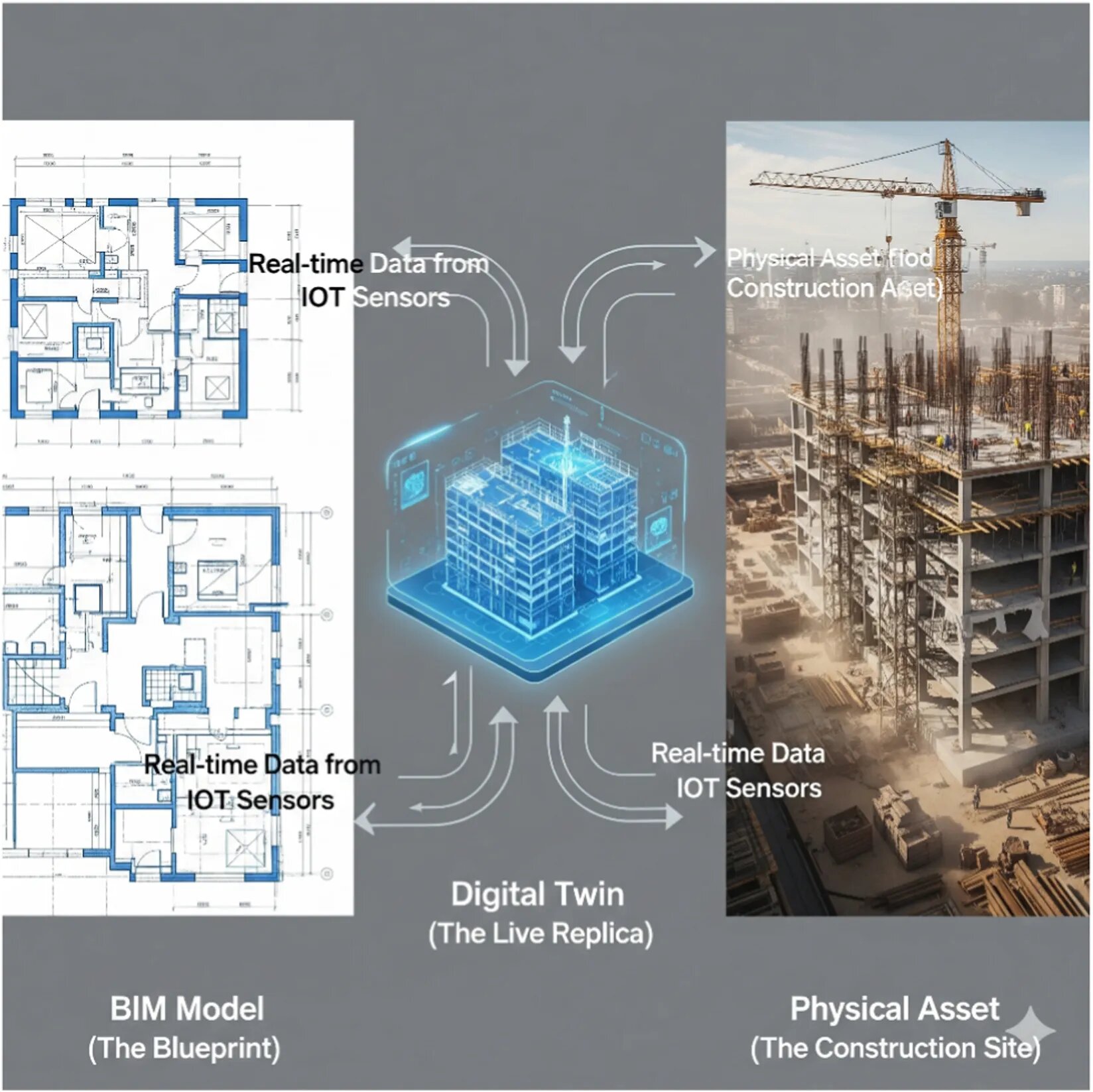 Digital twin visualization showing construction project schedule automatically adjusting to detected risks in real time