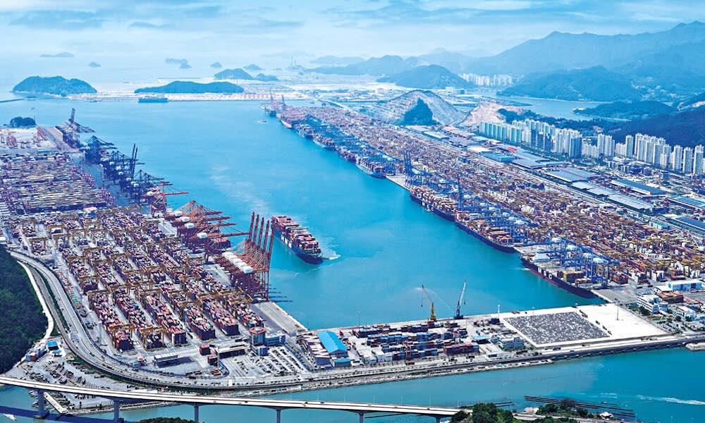 Modern container port with automated cranes and shipping containers in South Korea