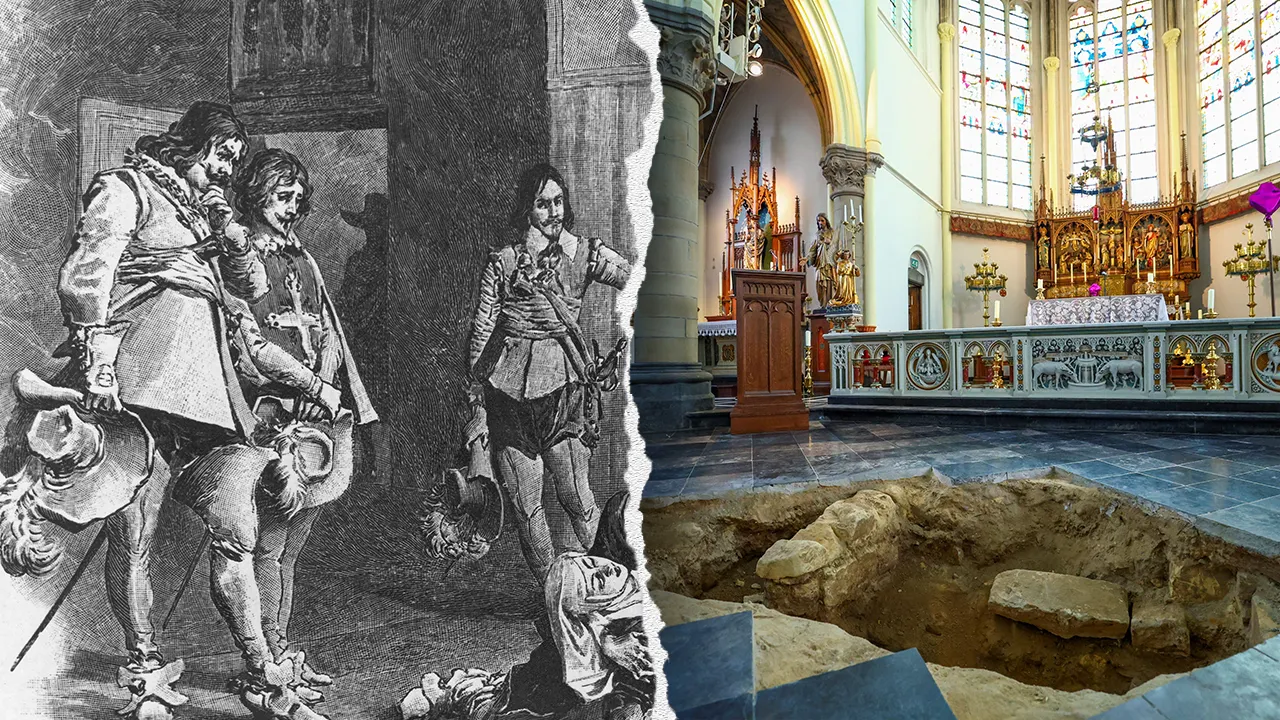 Archaeological excavation site at St. Peter and Paul Church altar in Maastricht, Netherlands