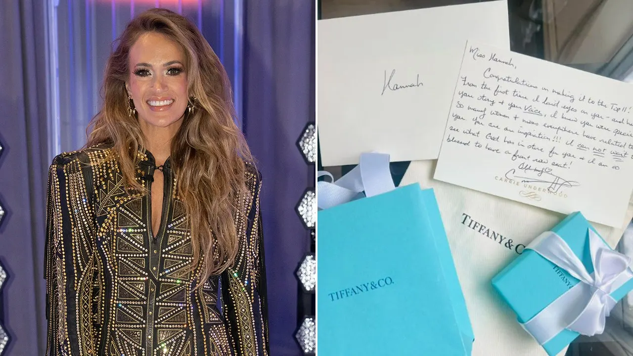 Hannah Harper holding Tiffany jewelry box with handwritten note from Carrie Underwood on American Idol