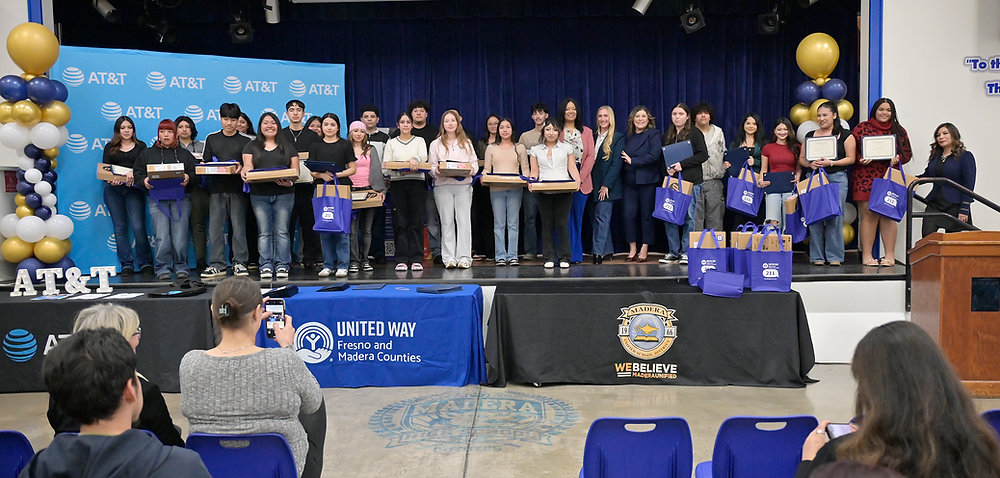 Students from Madera Unified School District receive new laptops during achievement celebration ceremony