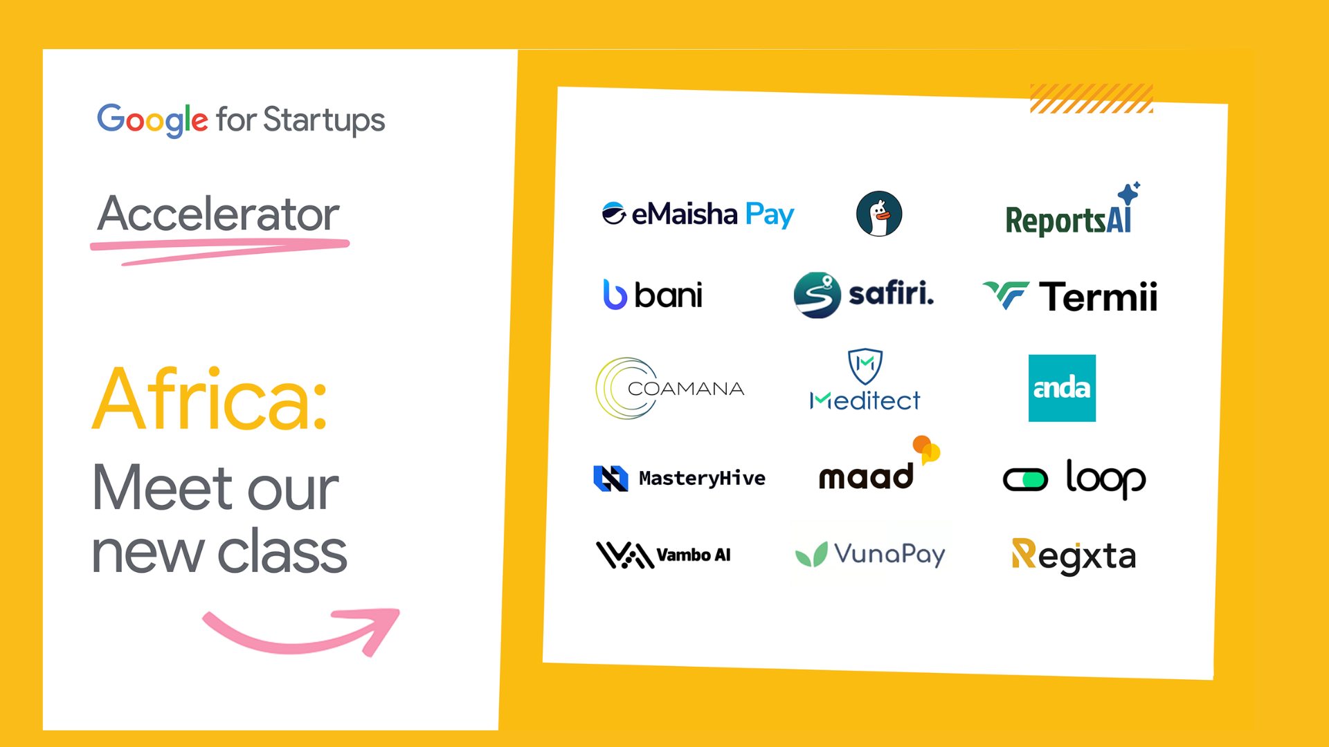 Google for Startups Accelerator Africa logo with diverse group of African tech entrepreneurs collaborating