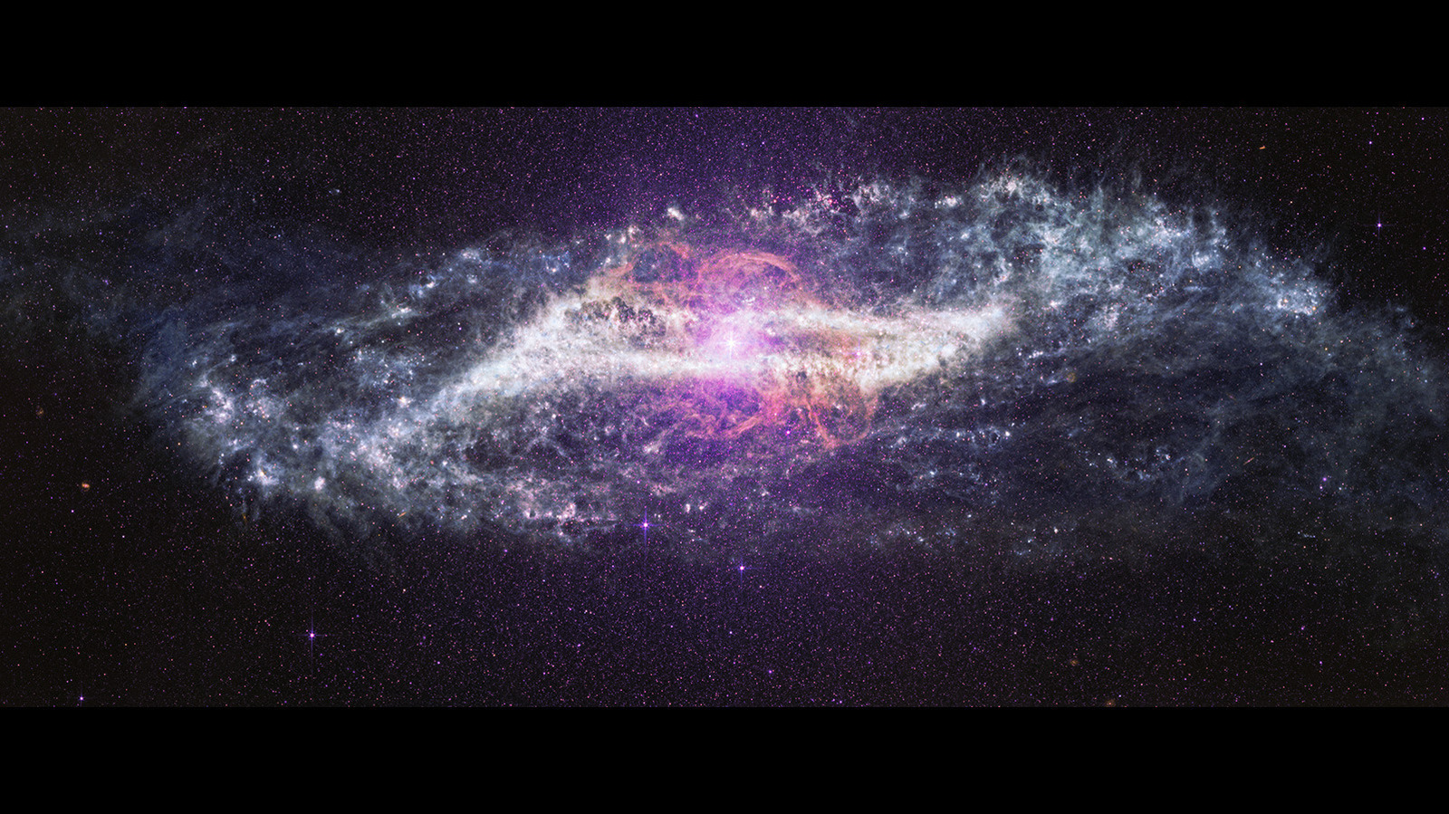 Detailed infrared image of Centaurus A galaxy showing glowing dust structures and stellar nurseries