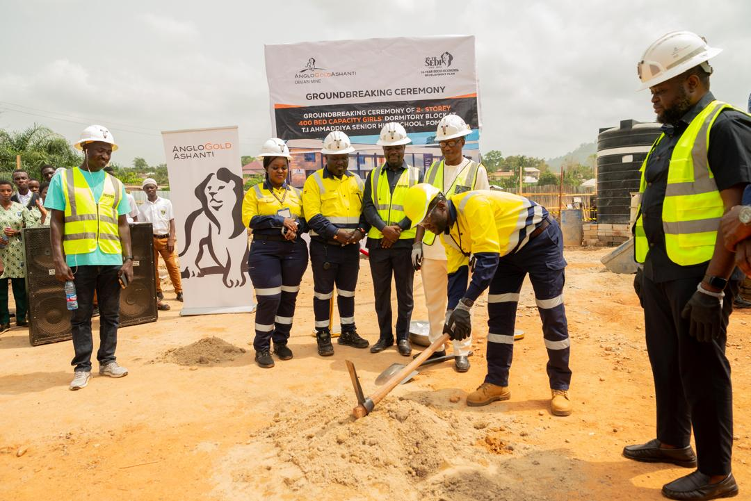 Construction site of new two-story girls' dormitory building at school in Ghana