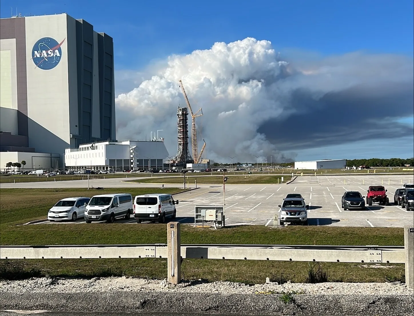 Controlled prescribed fire burns across scrub habitat at Kennedy Space Center during launch operations
