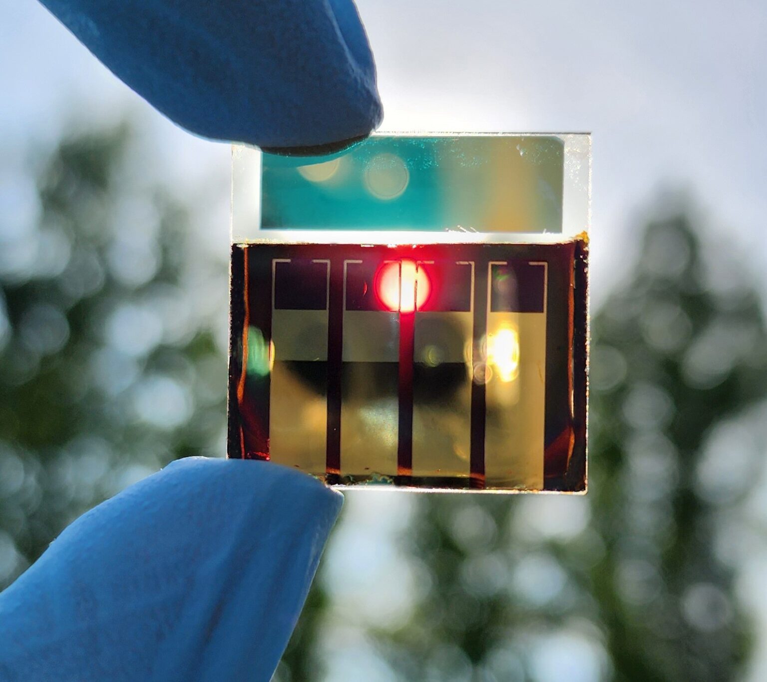 Close-up of thin-film solar cell technology being tested in research laboratory setting