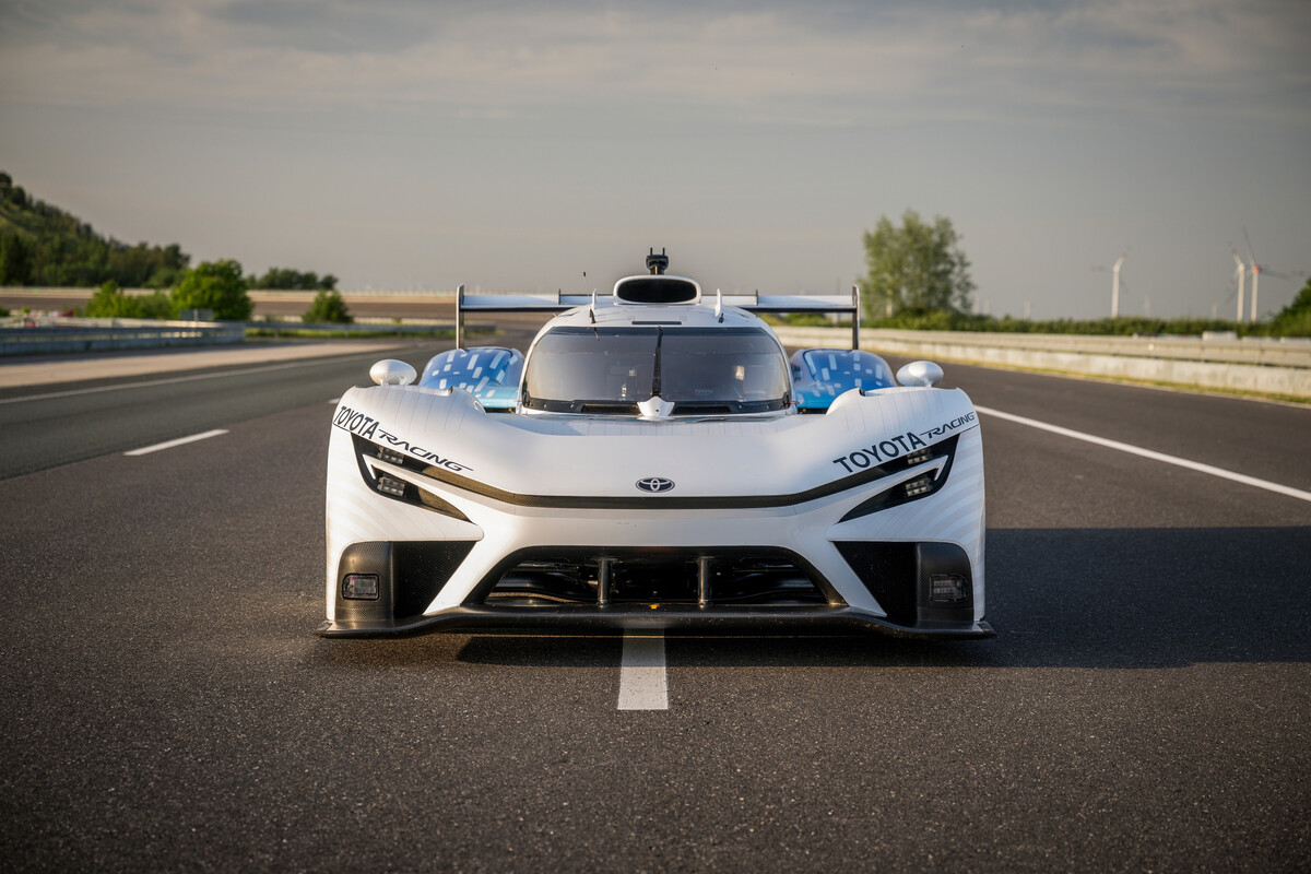 Toyota liquid hydrogen racing prototype on track at Le Mans circuit in France