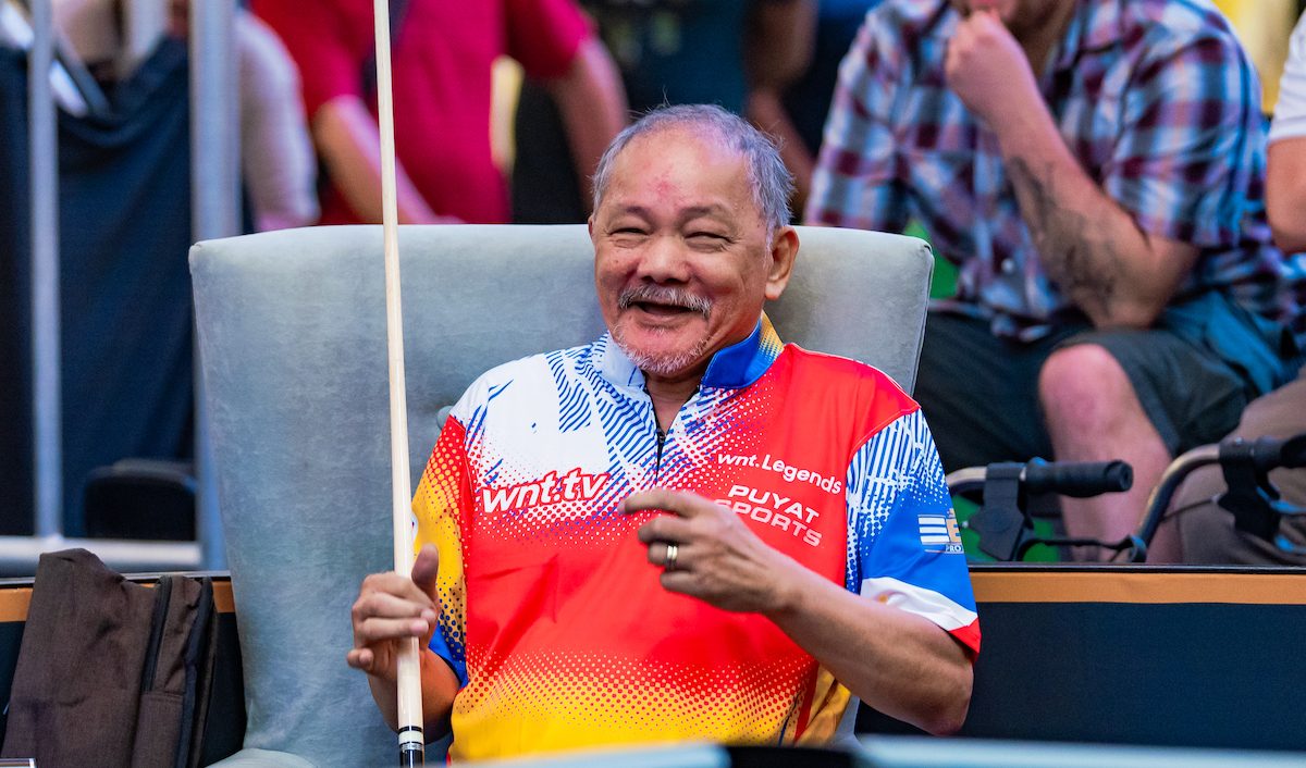 Filipino pool legend Efren Reyes at 71 competing during WNT Legends exhibition tournament