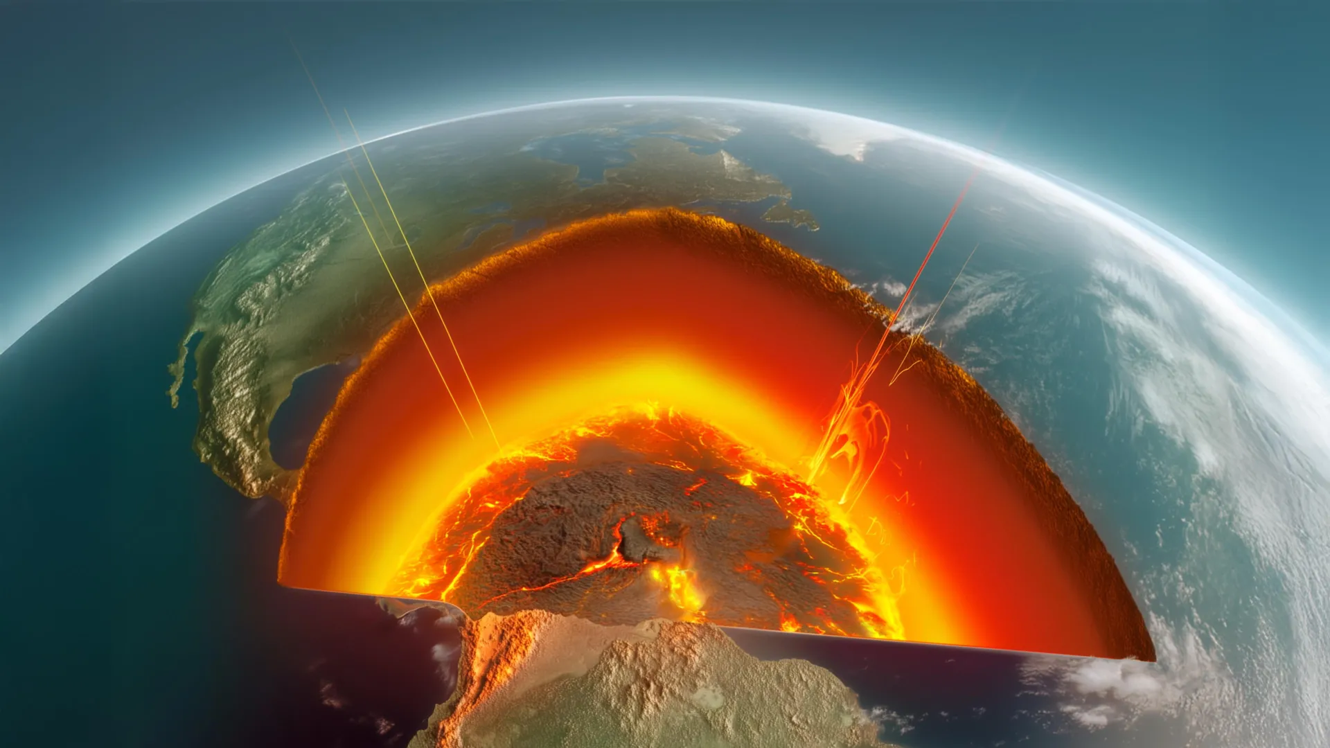 Glowing orange molten magma representing Earth's deep interior oxygen reservoir discovery