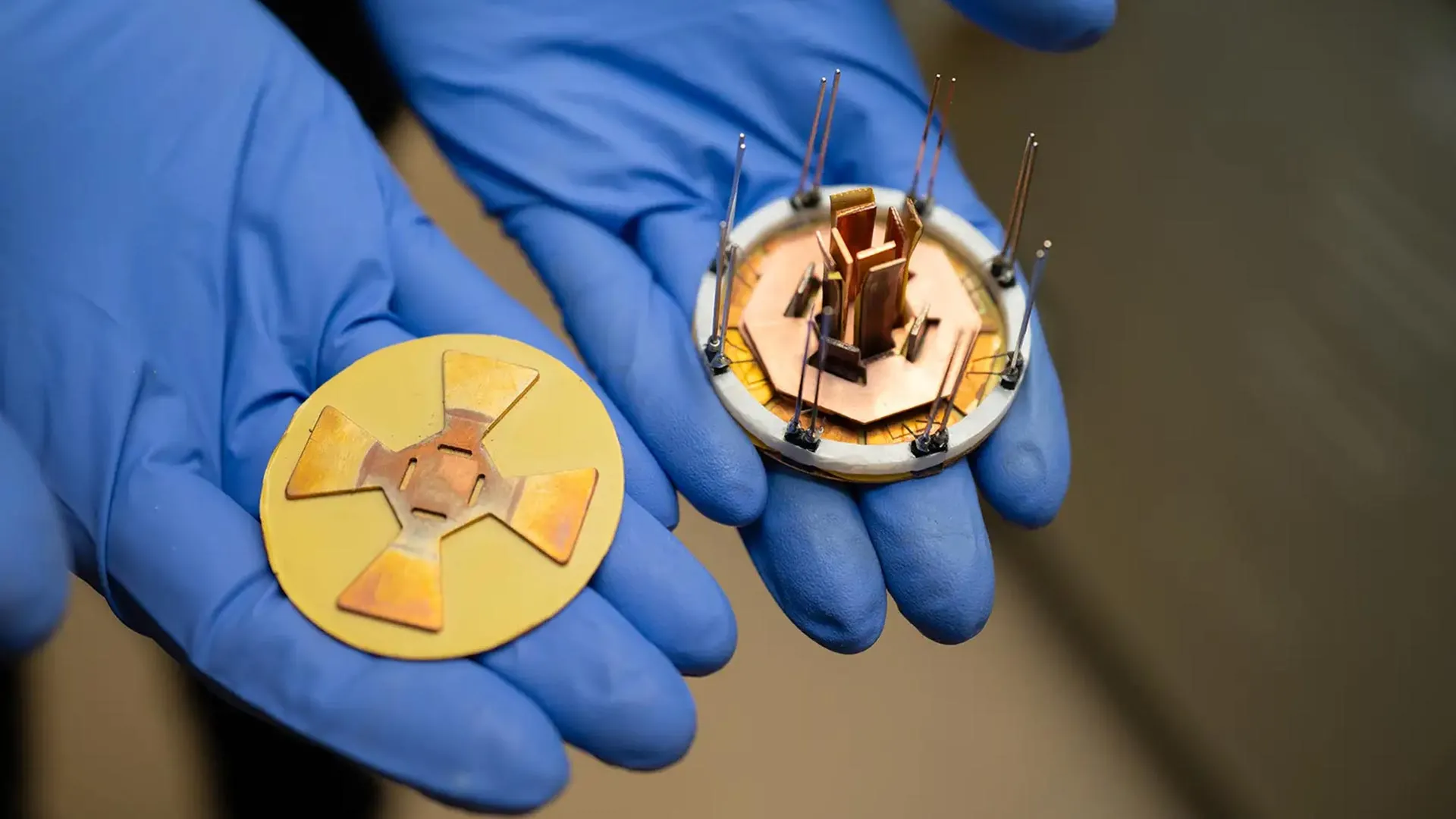 Octagonal disk-shaped power module shown against neutral background at National Renewable Energy Laboratory