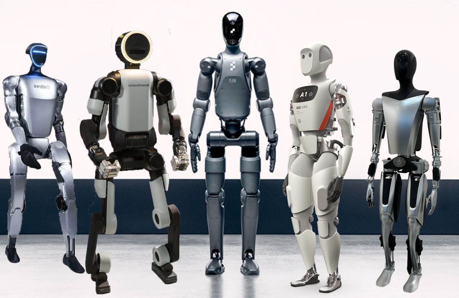 Side-by-side comparison of humanoid robots and practical wheeled warehouse automation robots