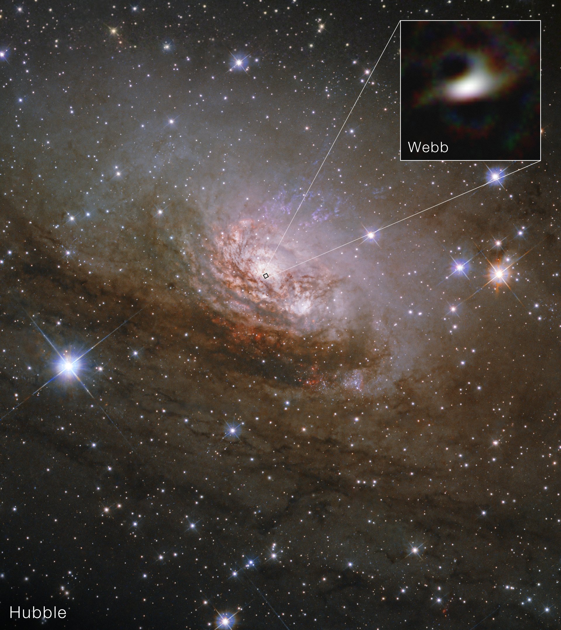 Artist rendering of supermassive black hole surrounded by glowing infrared dusty torus in Circinus Galaxy